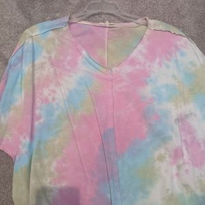 Beach, tie dye, off the shoulder shirt